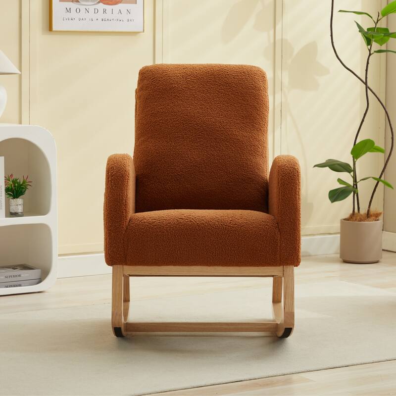 Upholstered Rocking Chair Nursery Chair with High Back and Side Pocket