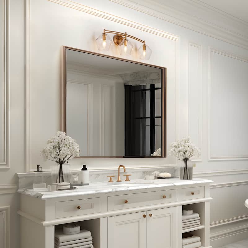 Modern Gold 3-Light Bathroom Vanity Lights Clear Glass Wall Sconces - L26" x H9.1"