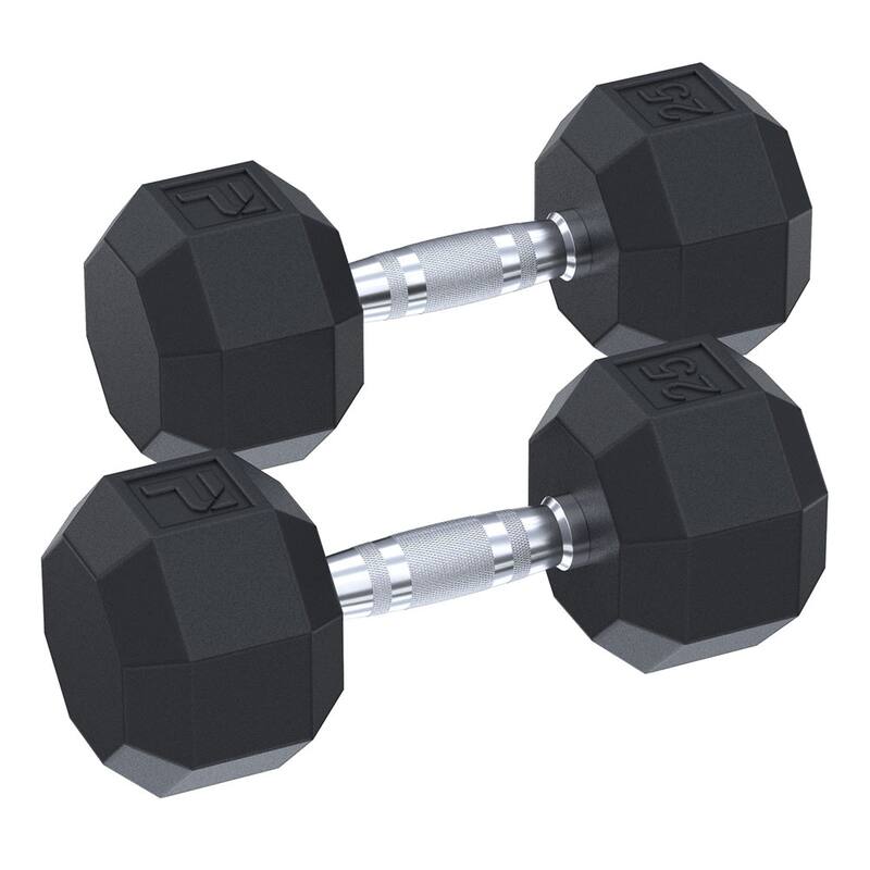 Power Systems Rubber Octagonal Dumbbells Set, Pair of 20, 25, 40 lbs Dumbbell Weights Set - 9.03 x 5.25 x 3.75
