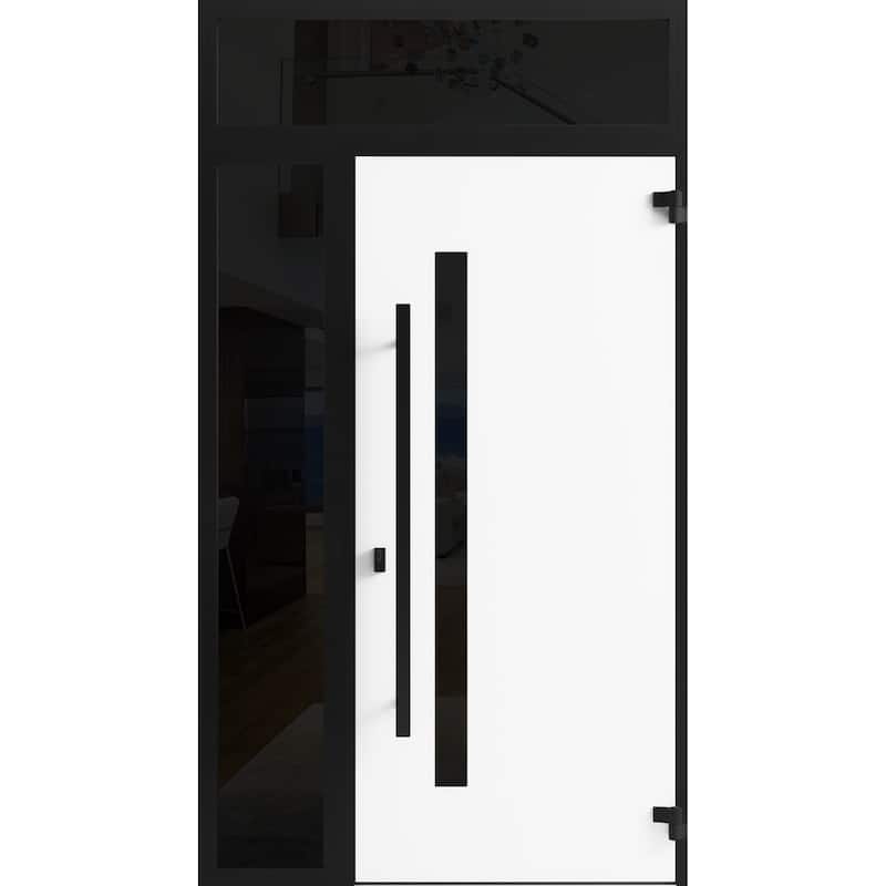 Front Exterior Prehung Steel Door Ronex 0144 Grey Entry Metal Painted W36xH80 Left hand Inswing