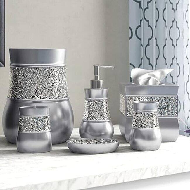 Creative Scents Brushed Nickel Silver Gray Bathroom Trash Can - grey