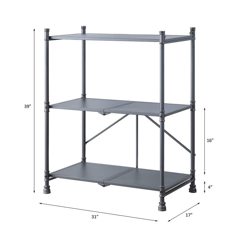 3 Tier Folding Console Table, Sandy and Dark Bronze Hand-Brushed Finish - Antique Black