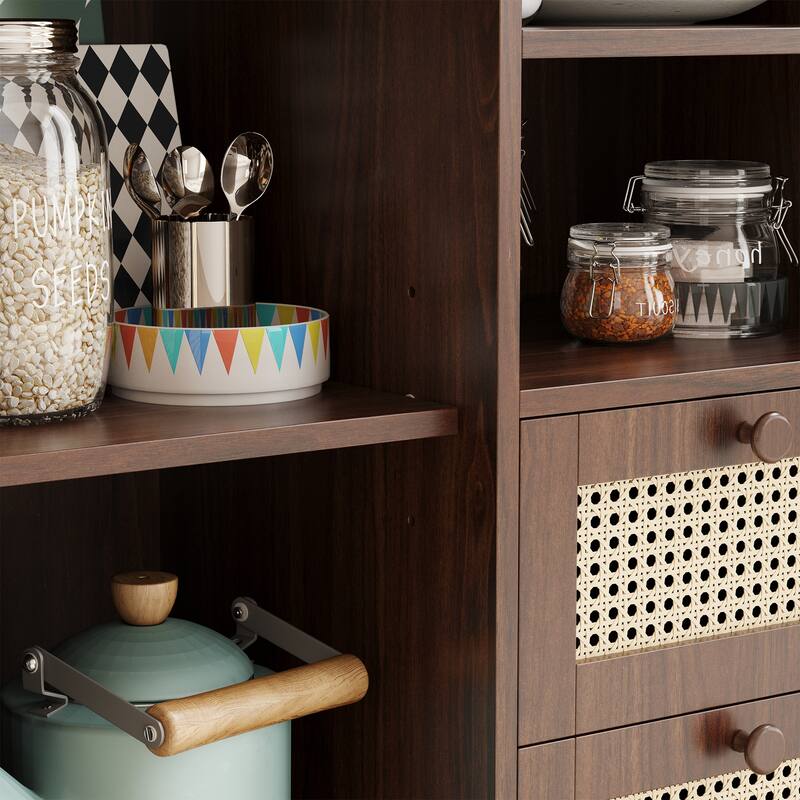 Rattan Buffet Cabinet with Adjustable Shelf, Sideboard with Drawers for Living Room, Kitchen, Entryway