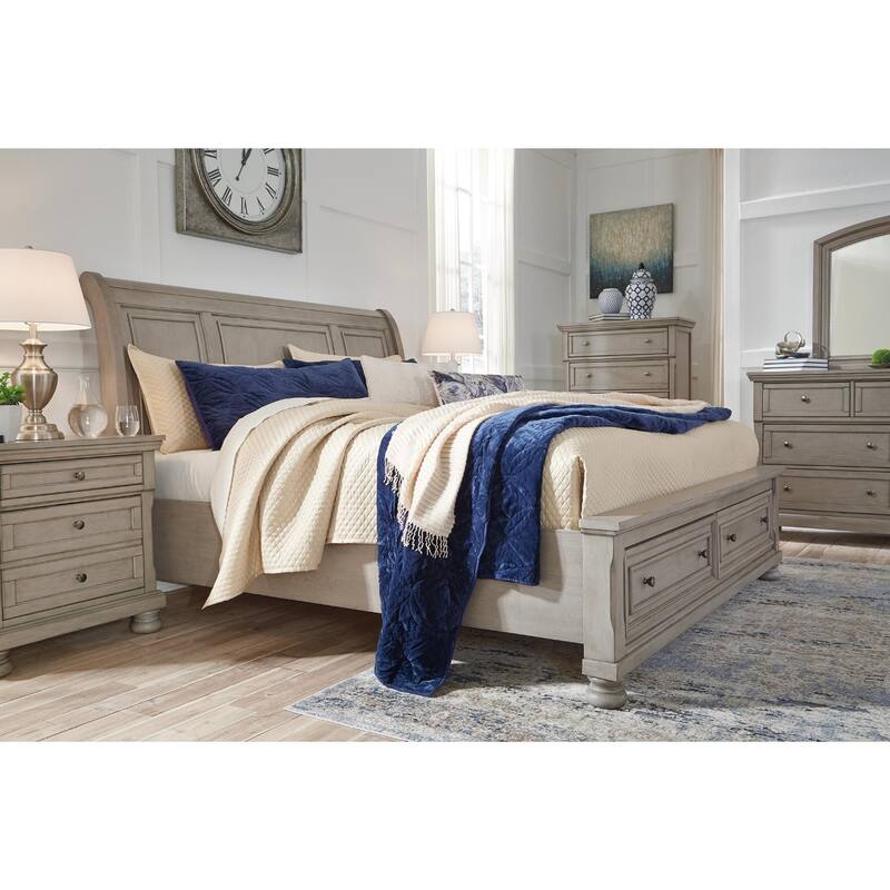 Lettner Light Gray Sleigh Bed with Storage