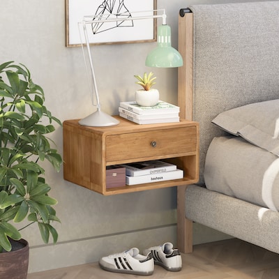 COZAYH Farmhouse Rubber Wood Floating Nightstand, Transitional Wall Mounted Side Table with Open Slot, Fully Assembled