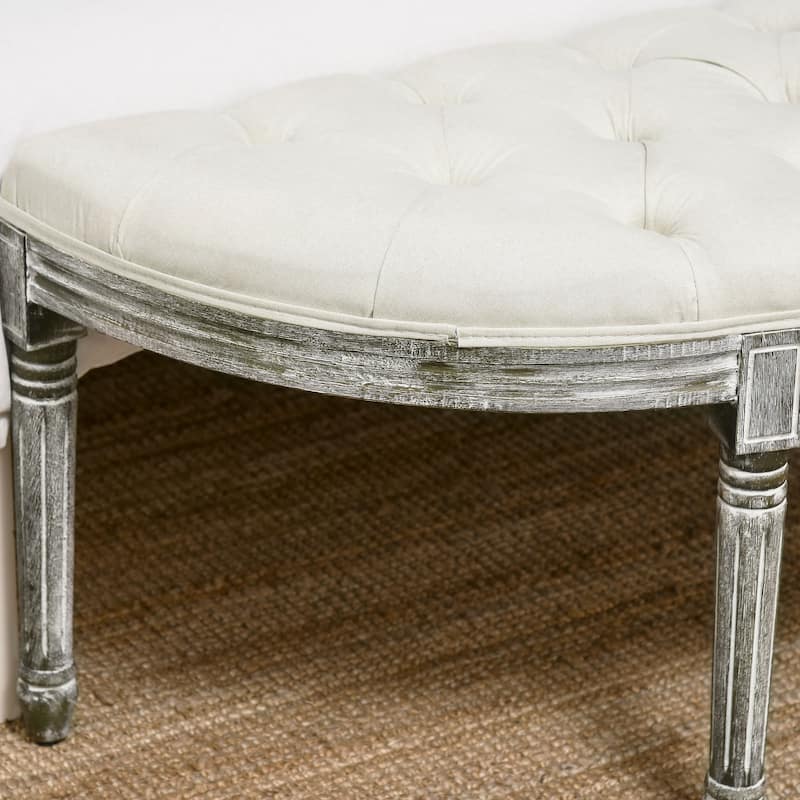 Semi-Circle Bed Bench with Tufted Design and Rubberwood Legs