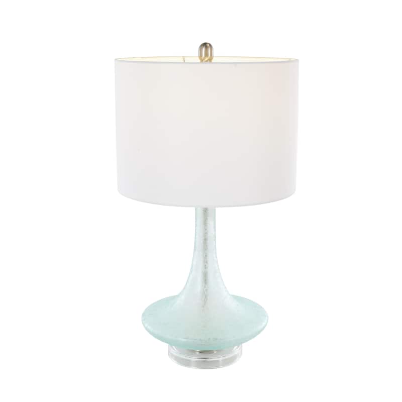 Glass Textured Frosted Round Room Table Lamp with White Drum Shade and Silver Base - Teal - Roche River Decor - Teal