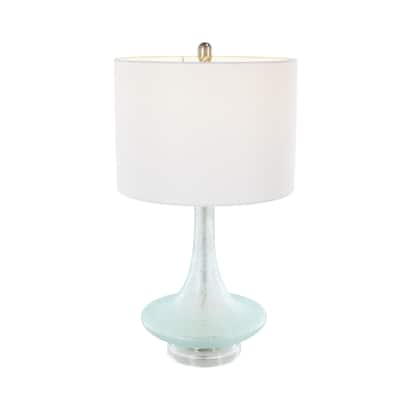 Glass Textured Frosted Round Room Table Lamp with White Drum Shade and Silver Base - Teal - Roche River Decor