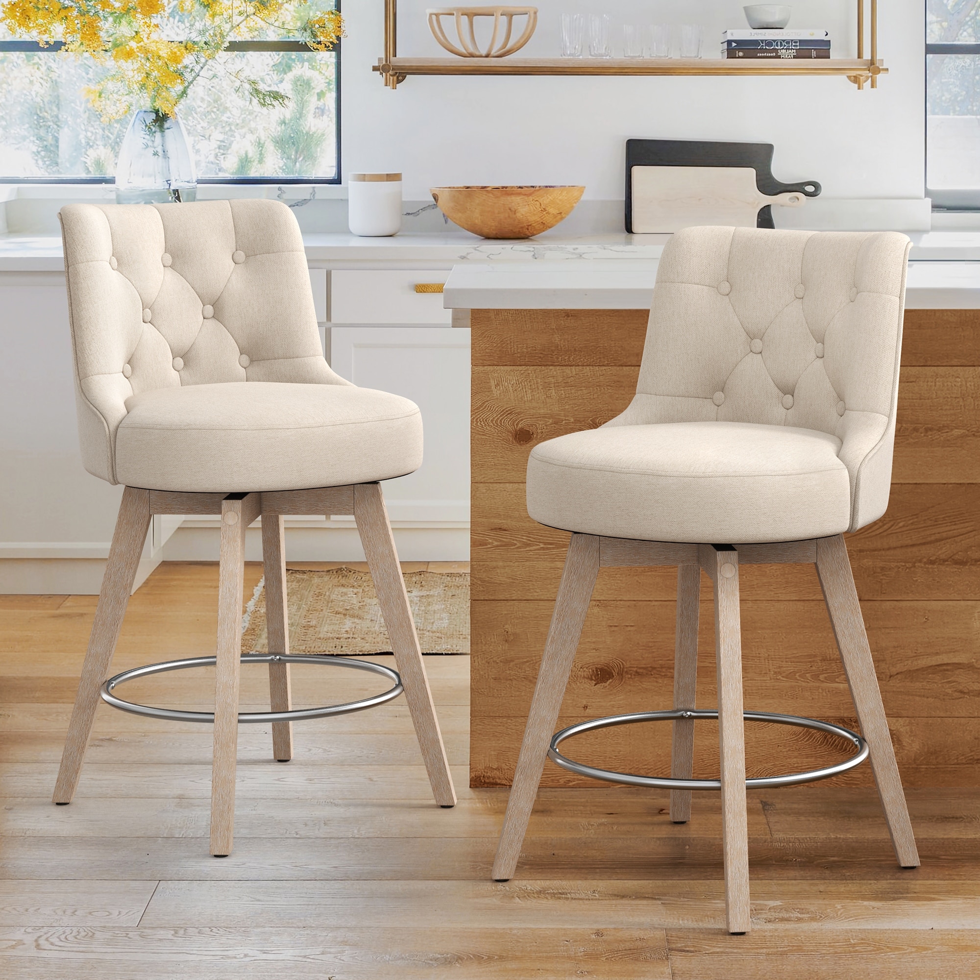 26" Counter Height Modern Swivel Bar Stools with Solid Wood Frame Set of 2, 3, 4, 6, Easy assembly