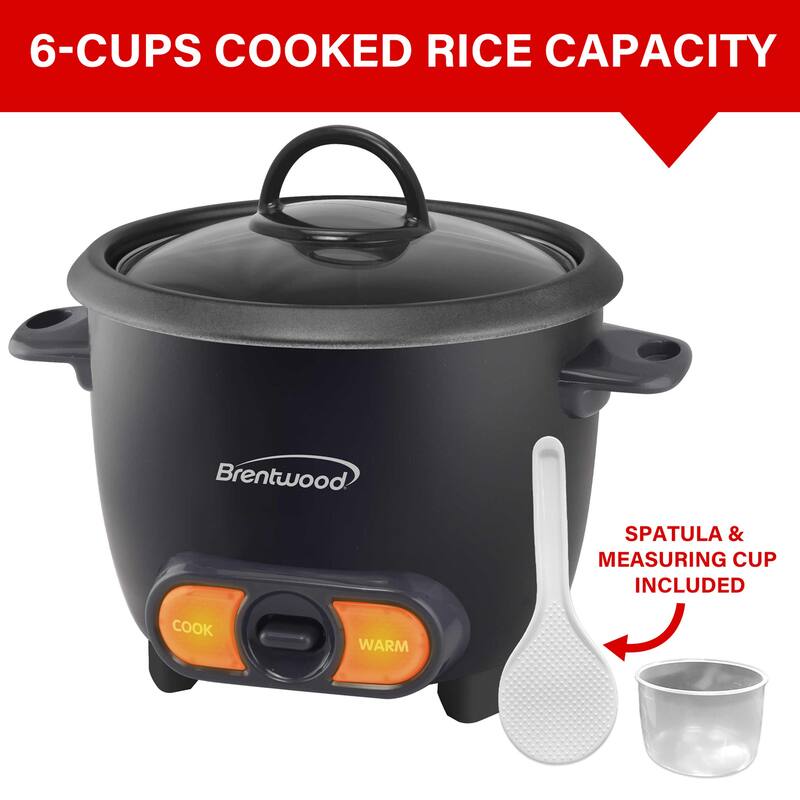 Brentwood 3 Cup Uncooked/6 Cup Cooked Non Stick Rice Cooker in Black - 3 Cups
