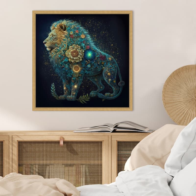 Floral Celestial Leo by Jake Fouracre Framed Canvas Wall Art Print - Sylvie Bright Gold