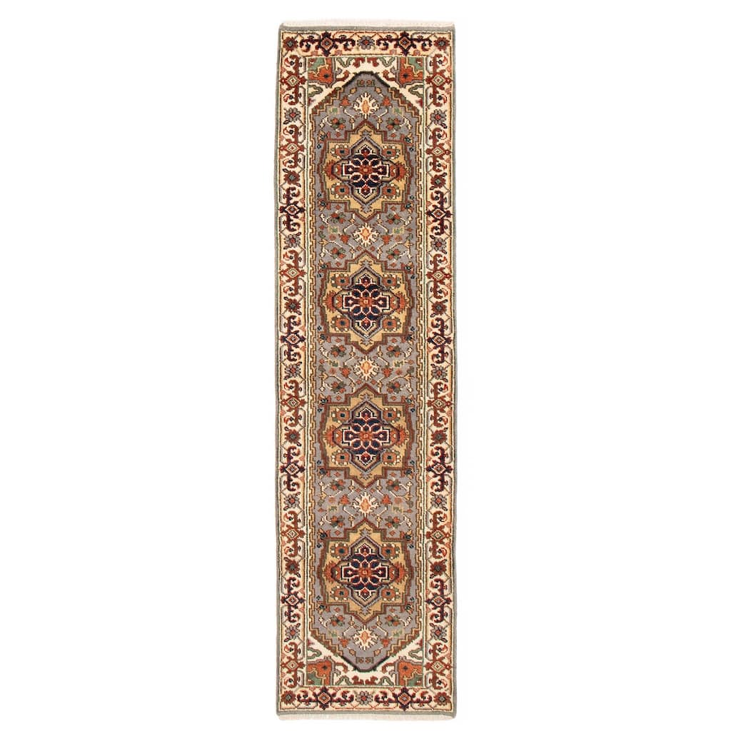 ECARPETGALLERY Hand-knotted Serapi Heritage Grey Wool Rug - 2'5 x 9'11