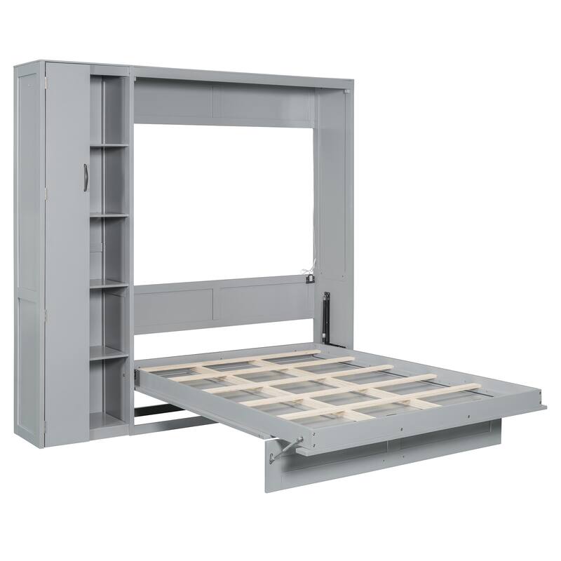 Full Size Smart Murphy Bed Space Saving with LED Lighting And Storage