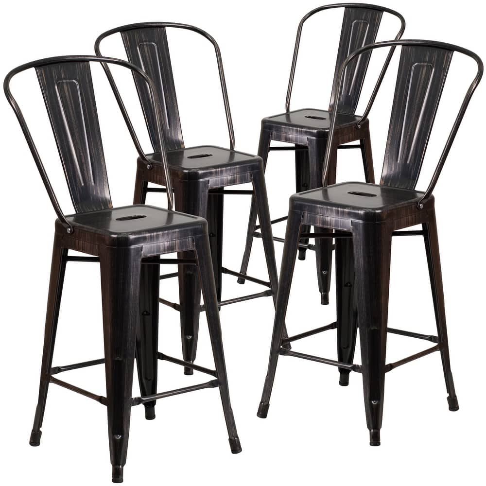 Indoor/Outdoor Modern Metal Counter Height Stools with Footrests (Set of 4)