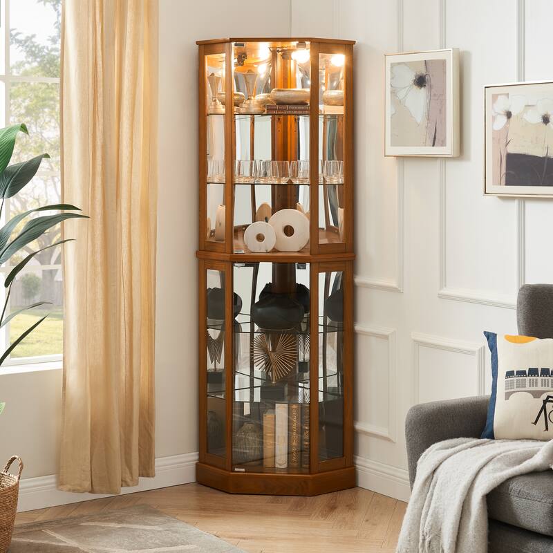 6-Shelf Lighted Antique Display Cabinet