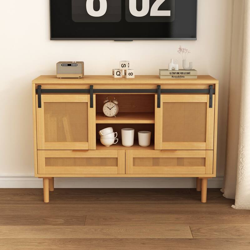 Sliding Barn Door Storage Cabinet - N/A - Wood Color