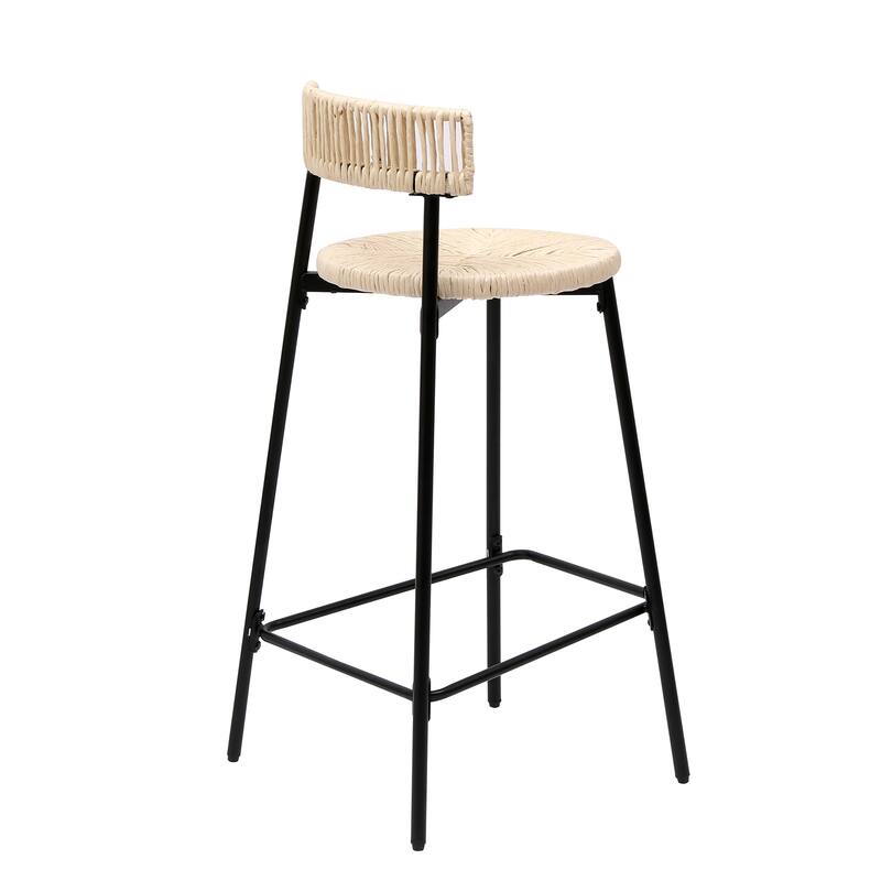Counter Stools Set Of 2 Handwoven Paper Rope Bar Stools Boho Round Dining Pub Chairs For Kitchen