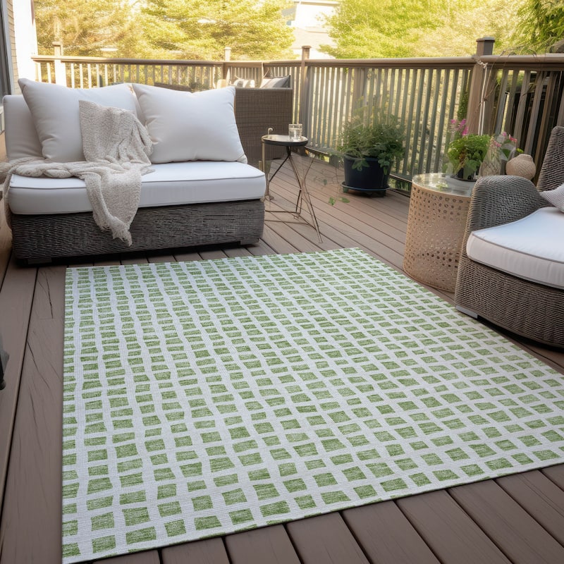 Machine Washable Indoor/ Outdoor Chantille Squares Rug
