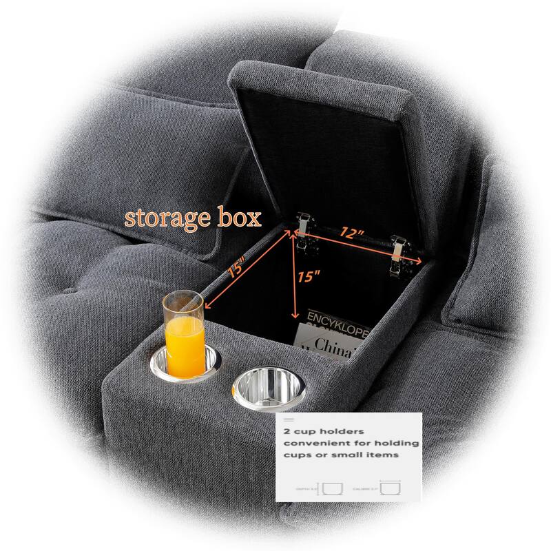 U-shaped Sectional Sofa with Chaise, Built-in Storage Console and Cup Holders, Linen Double-Layer Cushioning Lounge Couch