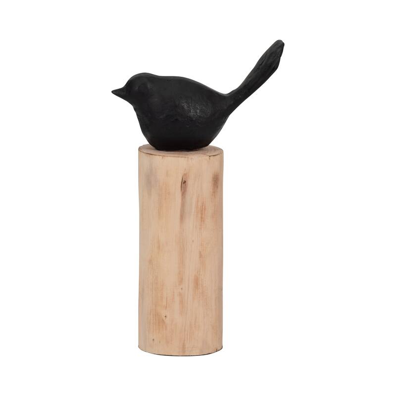 Sagebrook Home Black/brown Resin Bird Perched On Log, Craft Art Abstract Statue Decoration for Interior Design