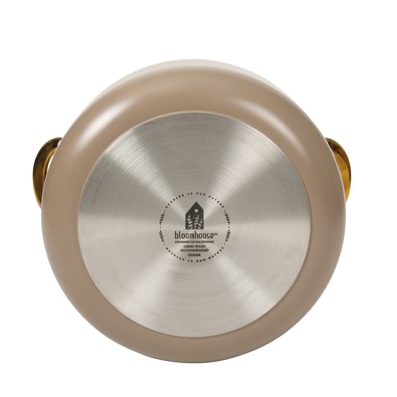 Bloomhouse Pots and Pans Heavy Duty Aluminum Premium PFA Free Ceramic Nonstick - Cappucino Cream with Gold Handle