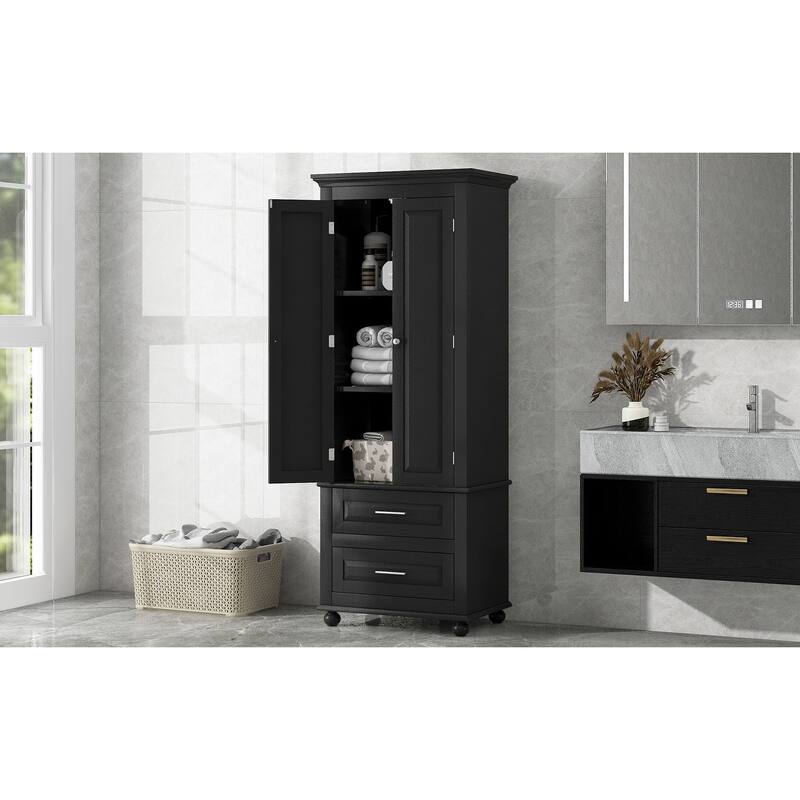 GDFStudio - Ashton Tall Storage Cabinet with Drawers, Adjustable Shelves