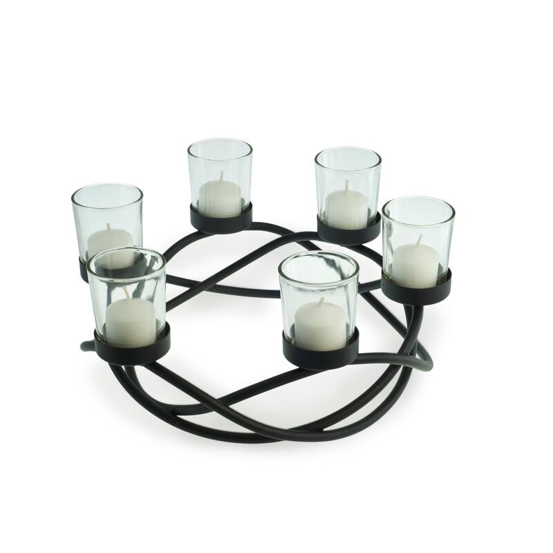 Interwoven Round Metal Votive Candle Holders - 11" - Black and Clear