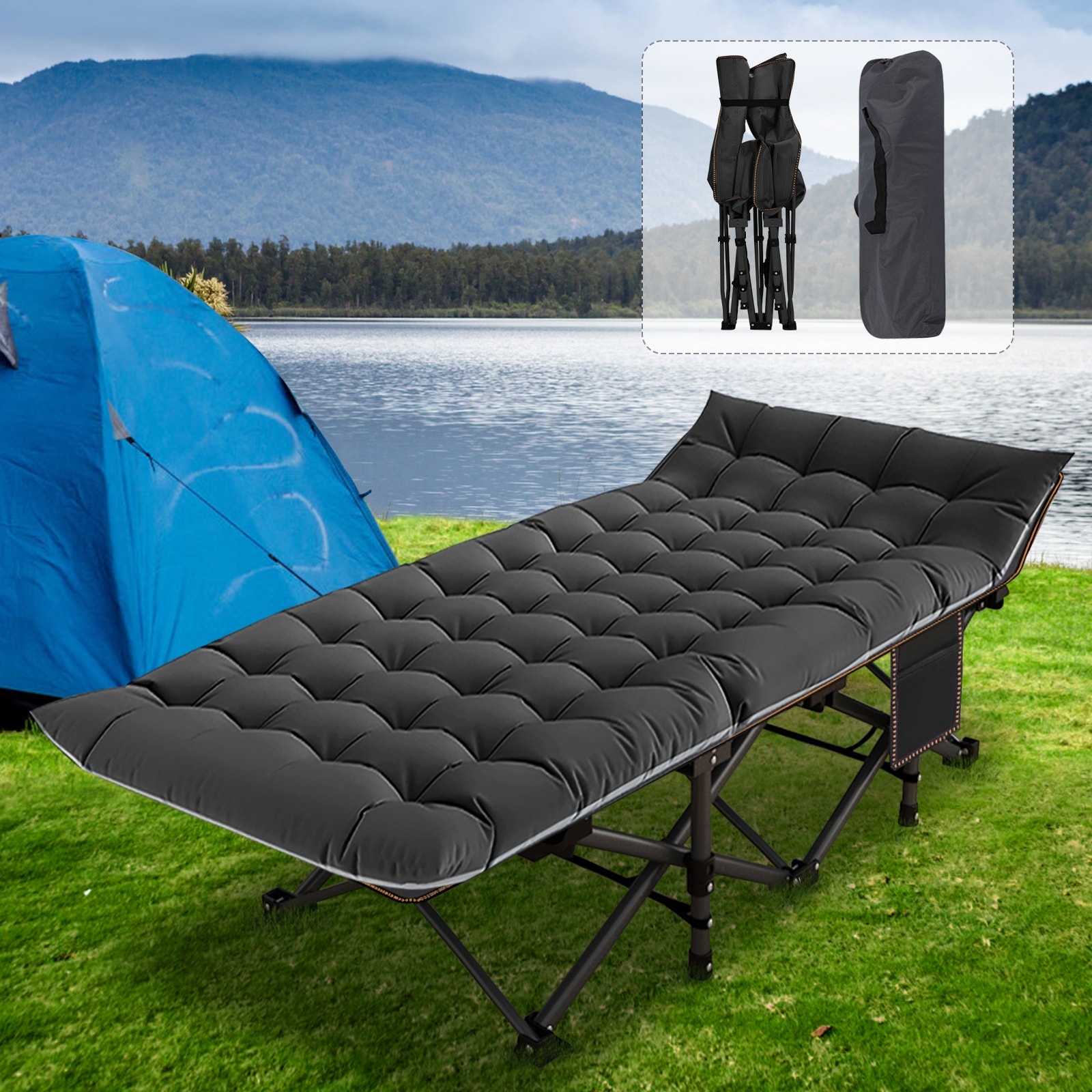 DoCred Folding Bed Heavy Duty Outdoor Camping Cot with Carry Bag