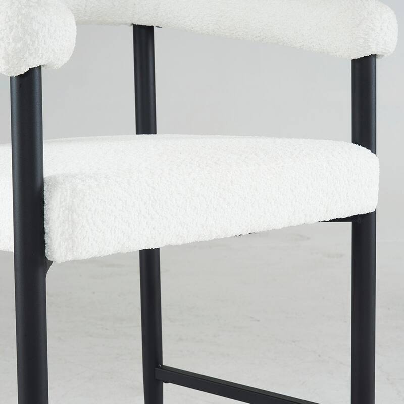 Modern Upholstered Bar Stools Set of 2, Boucle Fabric Counter Height Chairs