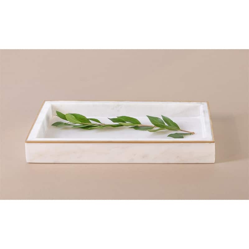 White Marble Tank Tray w/ Brass Edges 12"x6" -ST