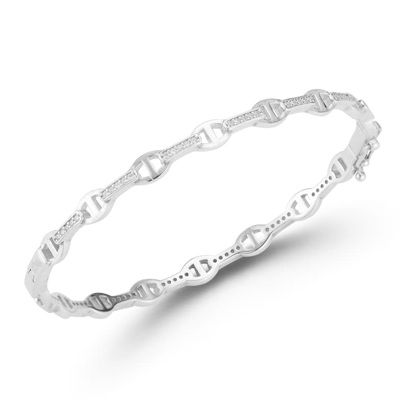 Soleil Sterling Silver Cubic Zirconia Mariner Link Bangle - White