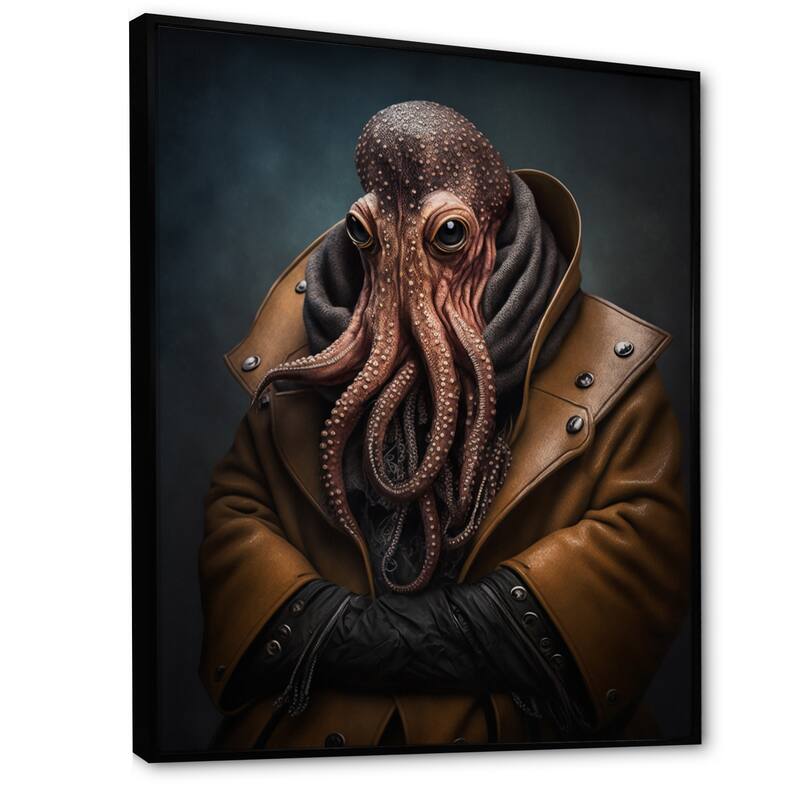 Designart "Anthropomorphic Of Octopus Portrait I" Animals Framed Canvas Art Print
