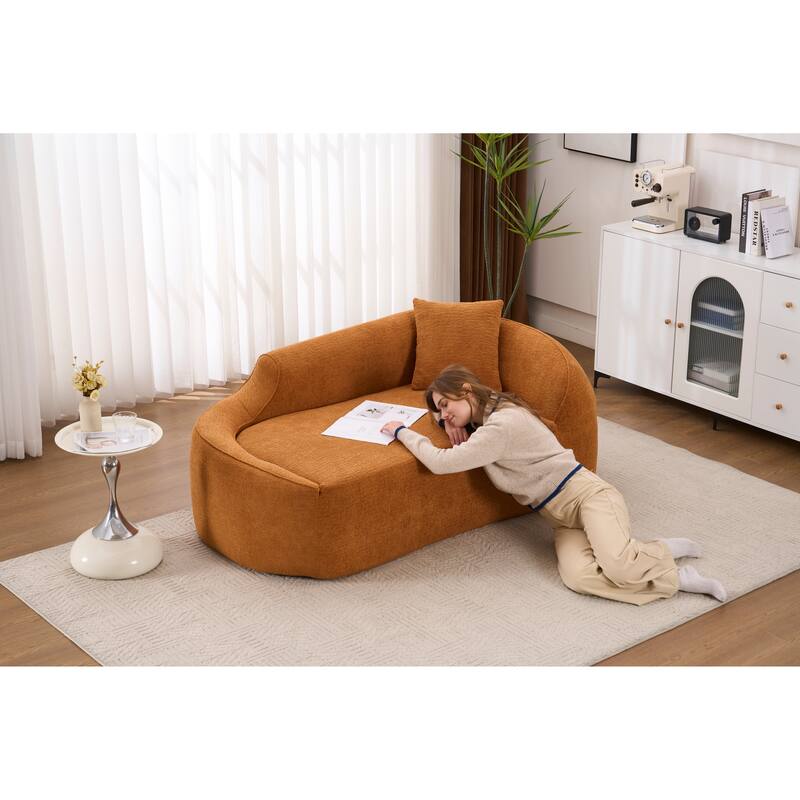 LY-048 Compression Curved Chaise Longue Chair Indoor, Modern Chenille Loveseat Couch