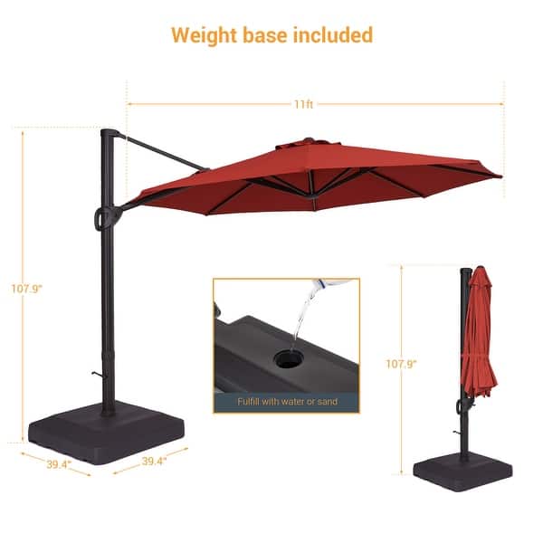 BONOSUKI 11-ft 360-degree Rotating Cantilever Patio Umbrella with Base - On  Sale - Bed Bath & Beyond - 32873289