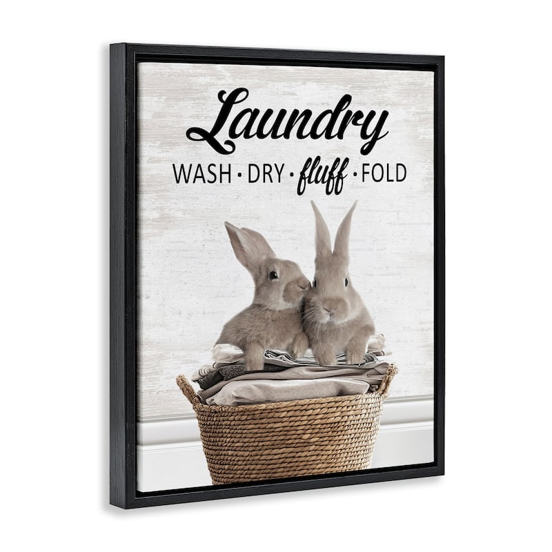 Stupell Bunnies & Laundry Basket Framed Floater Canvas Wall Art Design By Lettered and Lined