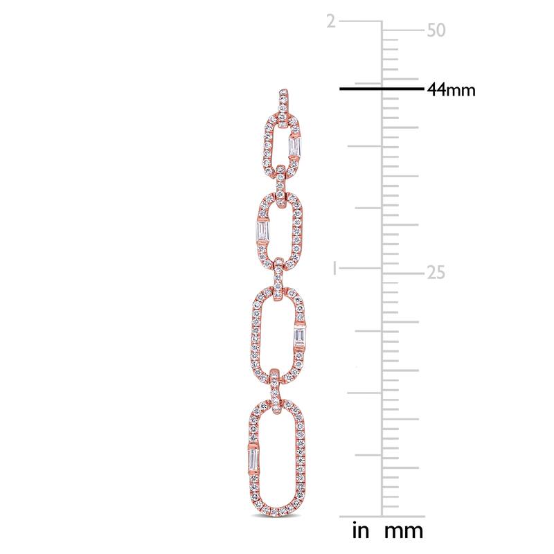 Miadora 14k Rose Gold 3/4ct TDW Baguette and Round-cut Diamond Graduated Oval Drop Earrings - 44 mm x 6 mm x 1.9 mm