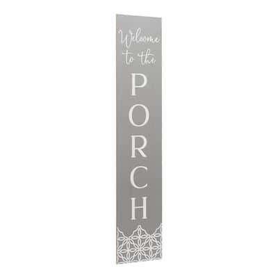 Farmhouse Welcome to the Porch Vertical Wood Wall Plaque, Brown and White