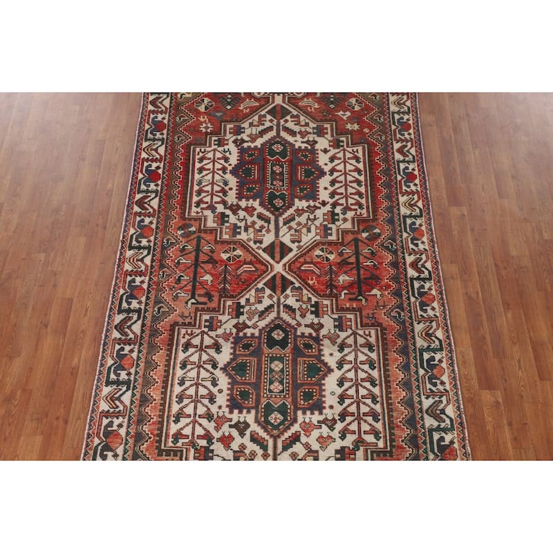 Geometric Bakhtiari Persian Vintage Rug Handmade Tribal Wool Carpet - 4'11"x 10'1"