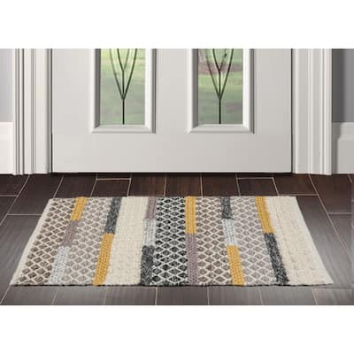 Hand Made Ivory Polyester  Modern & Contemporary Oriental Area Rug - 2' x 3'
