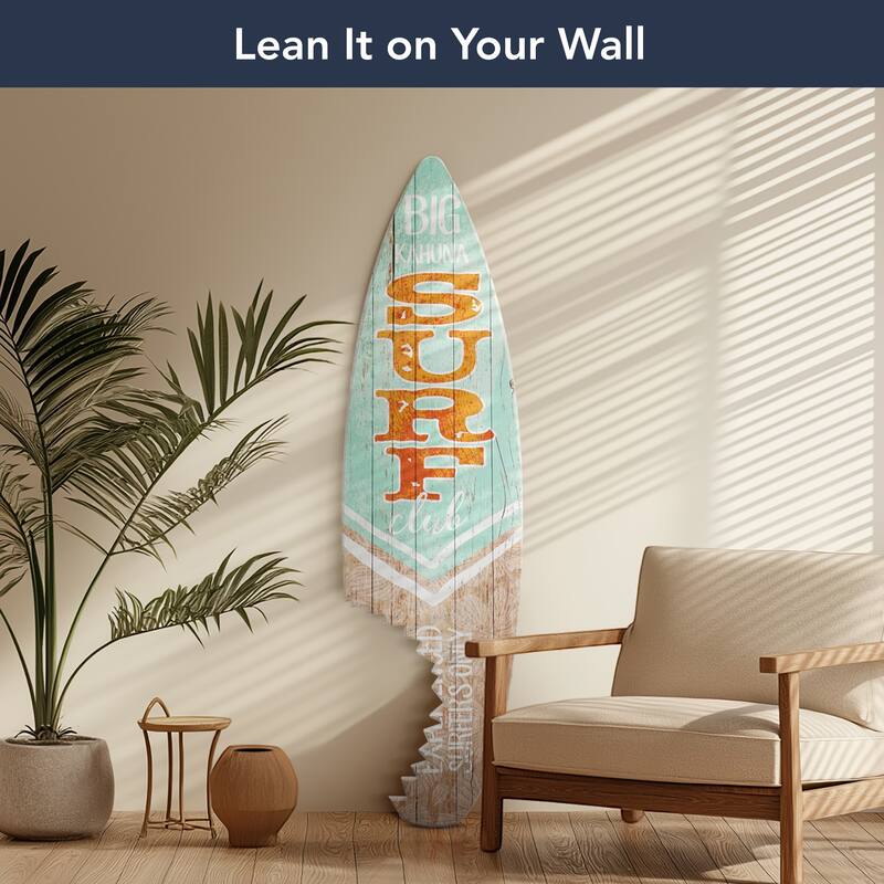 Big Kahuna Surf Club Shark Bite Wood Surfboard Plaque Wall Sign 60x15