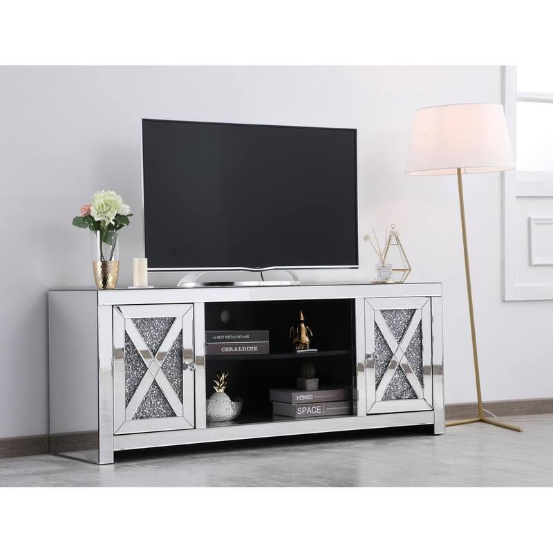 59 in. Mirrored TV stand with Crystals