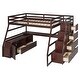 preview thumbnail 4 of 7, Full Size Loft Bed Wood Storage Bed Frame with Build-in Study Desk, Storage Stairs, Shelves, Drawers for Kids, Teens - Espresso
