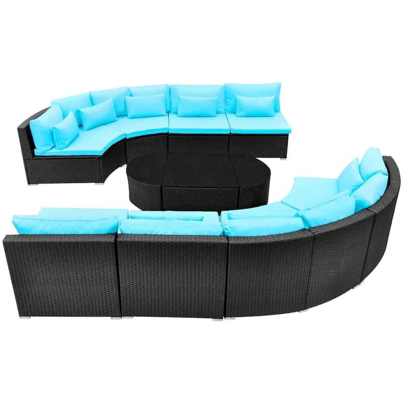 vidaXL Patio Furniture Set 13 Piece Sectional Sofa with Cushions Poly Rattan - 173" x 86" x 26"