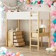 preview thumbnail 11 of 28, Twin Size Teddy FleeceLoft Bed Wood Bed With Soft Padding,Storage Shelf, Drawers, and Desk,Smooth Rounded Legs,3 Color,White Natural