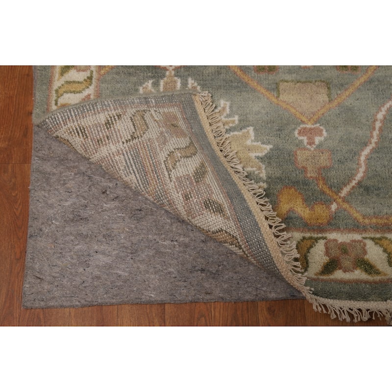 All-Over Gray Green Oushak Indian Large Rug Hand-Knotted Wool Carpet - 11'8" x 17'5"