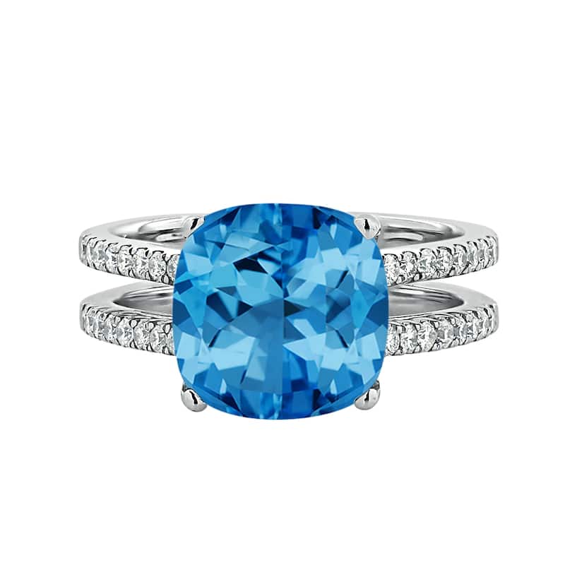 Auriya Modern 5ct Cushion-cut Swiss Blue Topaz and Diamond Engagement Ring 1/4cttw 14k Gold