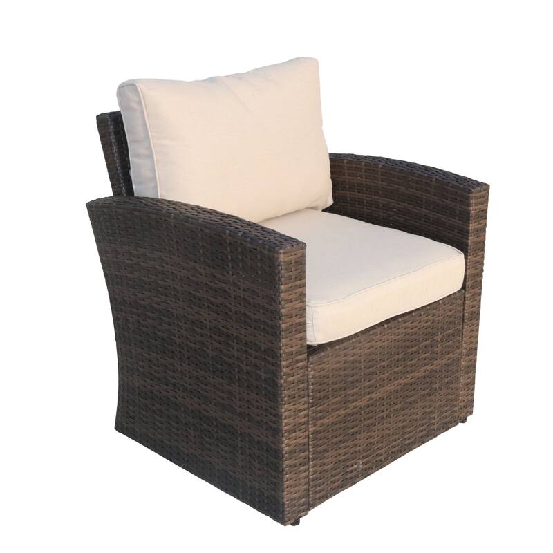 5-Piece Outdoor Wicker Patio Sofa Set with Adjustable Fire Pit Table and Storage Box