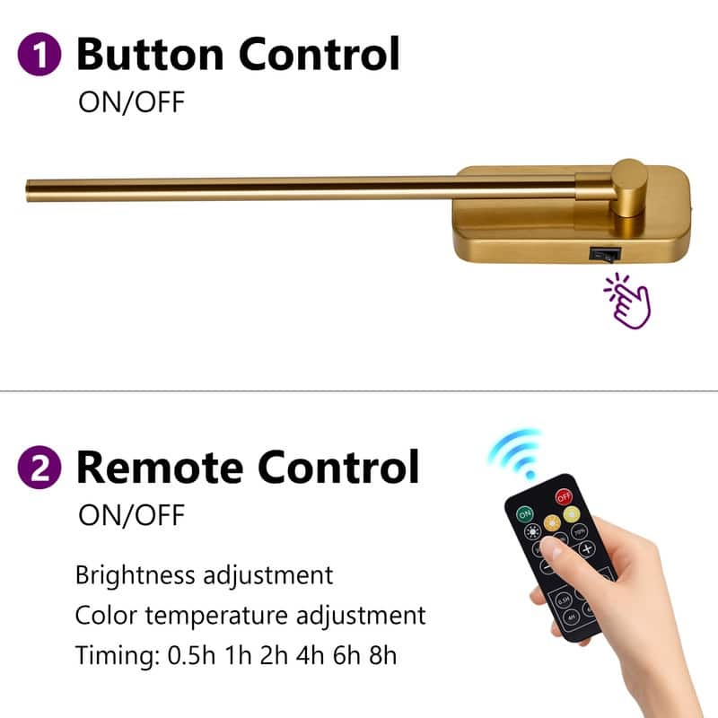 21'' Battery Operated Wall Sconces With Remote Rechargeable Black Dimmable Light Sconces (Set Of 2)