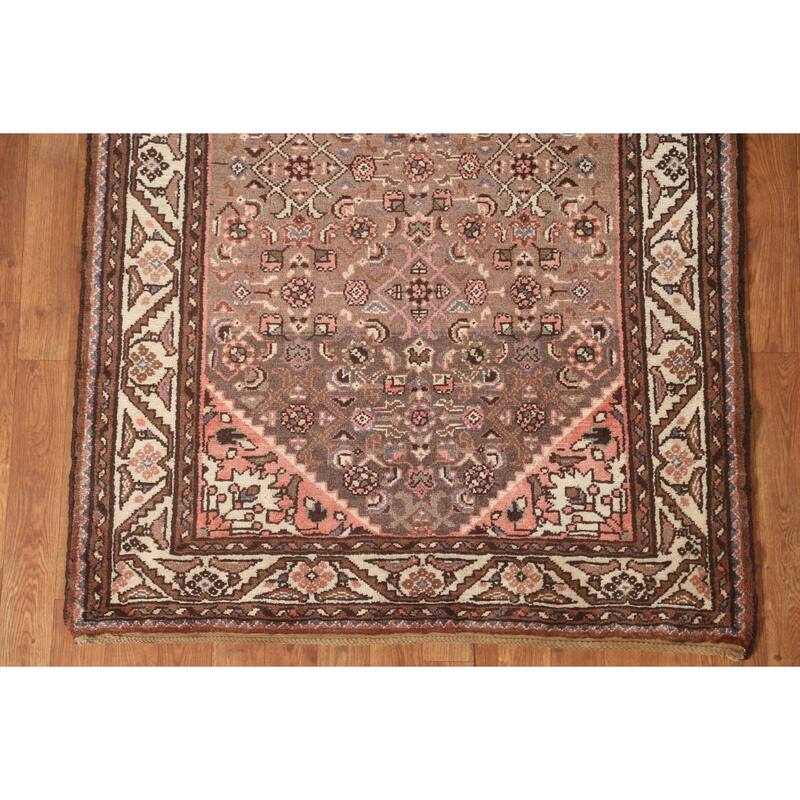 Traditional Hamedan Persian Vintage Runner Rug Handmade Wool Carpet - 3'8"x 9'8"