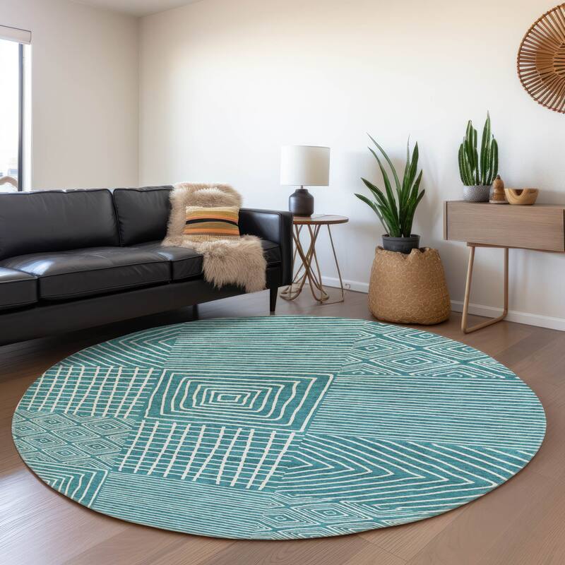Premium Washable Super Soft Geo Motif Mayfield Rug - Teal - 8' x 8'